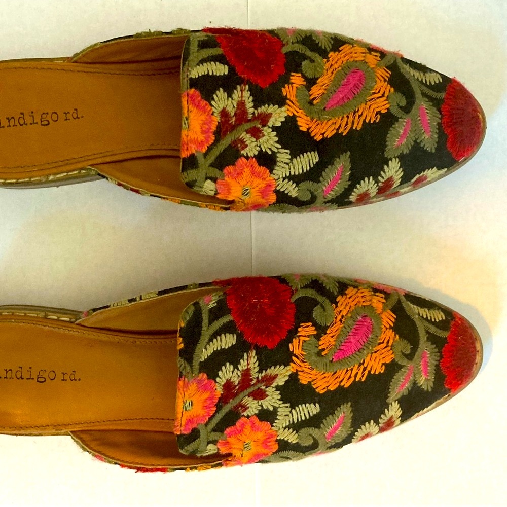 Floral Embroidered Mule Shoes - Black and Multicolor